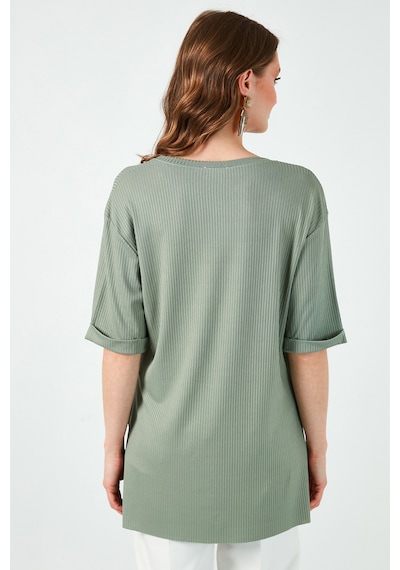 Lela Oversize Bisiklet Yaka Yırtmaç Detaylı Bayan Bluz 5869000 Çağla