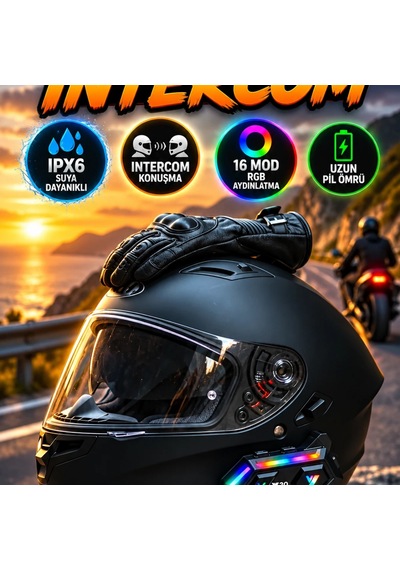 Ipx6 Suya Dayanıklı Kask Intercom Kulaklık Sistemi 16 Mod Rgb Aydınlatma