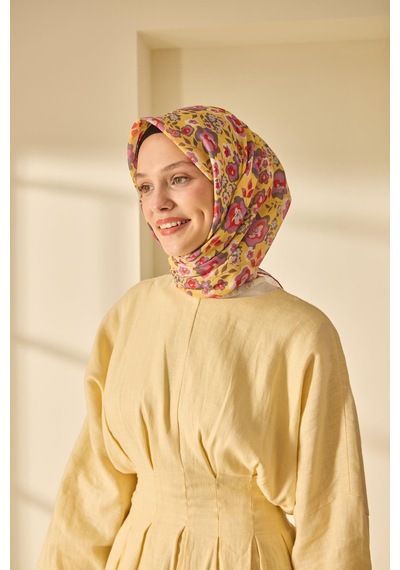 Silk Home Soft Eşarp 73090-24 Sarı, Pembe, Füme, Nar Çiçeği, Taş