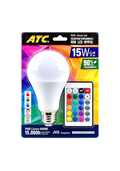 Ventra Kumandalı Rgb Led Ampul 15w 90w Eşdeğer E27 1100lm 15000 Saat Ventra Standart