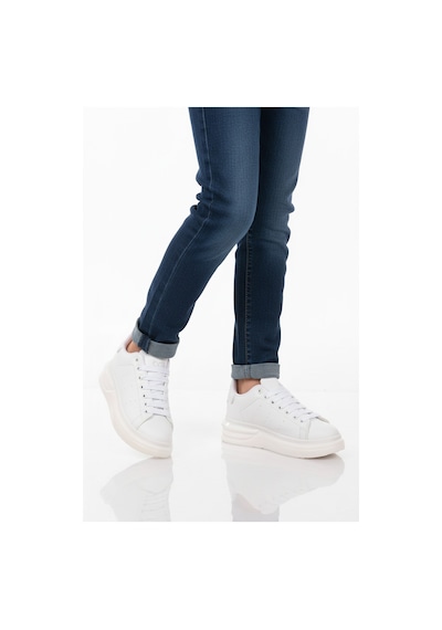 Beyaz Bağcıklı Cilt Hafifi Unisex Sneaker 628 G Beyaz