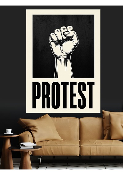 Ahşap Tablo Yumruk Protesto Afişi Yazı