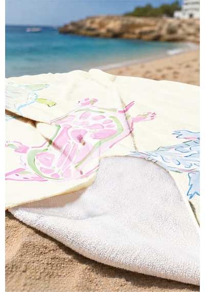 Deniz Kaplumbağası Figürlü Çocuk Plaj Havlusu - Pastel Marine Hızlı Kuruyan Mikrofiber Havlu Donuk Gölgesi