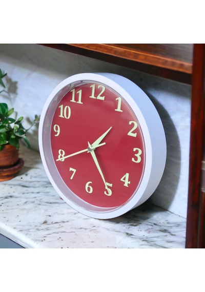 Fosforlu Gece Parlayan Kırmızı Beyaz Salon Ofis Duvar Saati 22 Cm Kırmızı