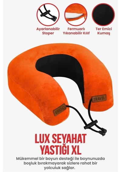 Lux Ortopedik Seyahat Yastığı Visco Boyun Destekli Seyahat Yastığı - Turuncu Ergo Travel