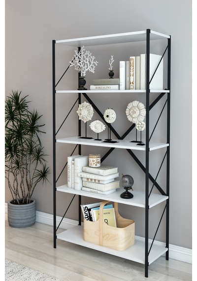Stone Metal Kitaplık Ofis Kitaplık Çok Amaçlı Dekoratif Raf Stand 150 Cm Beyaz