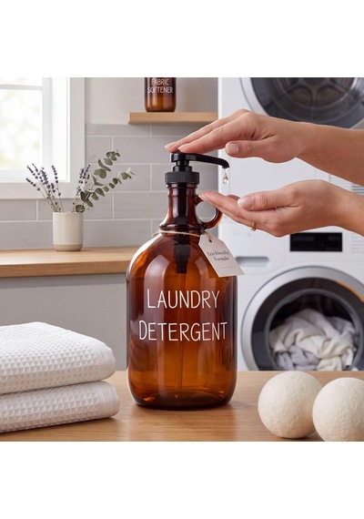 Laundry Detergent Yazılı 1200 Ml Pompalı Deterjan Kutusu, Çamaşır Odası Ve Banyo Düzenleyici Organizer