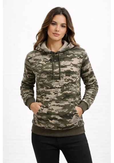 Vexor Kamuflaj Desenli 2 İplik 4 Mevsim Kapüşonlu Kanguru Cepli Hoodie Sweatshirt - Kamuflaj