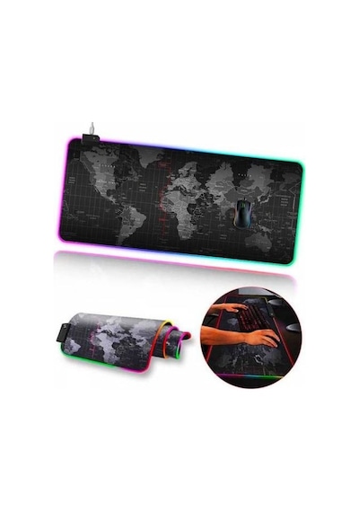 Polham Rgb Işıklı Mouse Pad, 14 Işık Modlu Kaymaz Tabanlı Kauçuk Kumaş Mouse Pad, 300 800