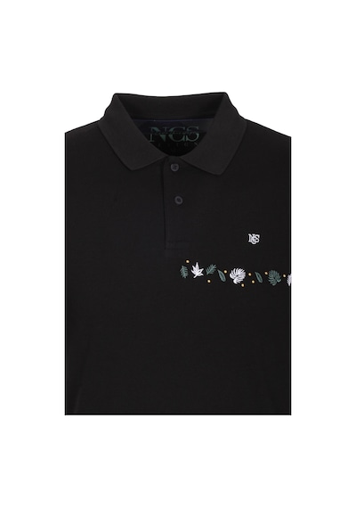 Erkek Polo Yaka Tişört Siyah Slim Fit Ribanalı Kol Nakışlı T-shirt Ncs Jeans 1169-siyah Siyah