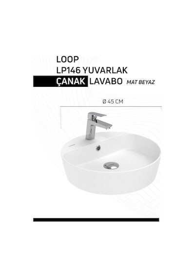 Creavit Loop LP146-00MB00E Masa Üstü Çanak Lavabo Extra Mat Beyaz 45 CM