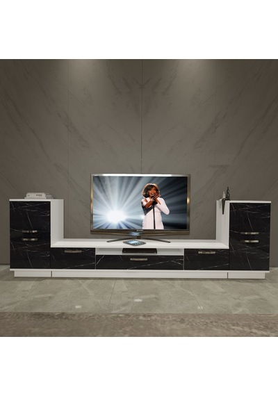 Decoraktiv Trendstyle On2 Mdf Tv Ünitesi Tv Sehpası Beyaz - Siyah Mermer