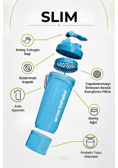 Smartshake Slim Serisi 500 Ml Neon Mavi Protein Shaker