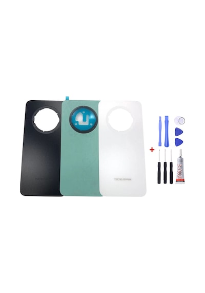 Tecno Spark 30 Siyah Arka Cam Kapak Pil Kapağı Tamir Set B7000 Set Siyah