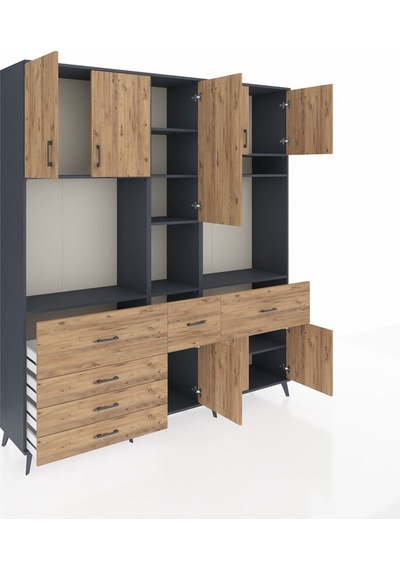 Hyperion Dolap 10 Raflı 6 Çekmeceli 8 Kapaklı 220x44x243 Antrasit-çam/çam Çok Renkli Hyperion Dolap 10 Raflı 6 Çekmeceli 8 Kapaklı 220x44x243 Antrasit-çam/çam Çok Renkli