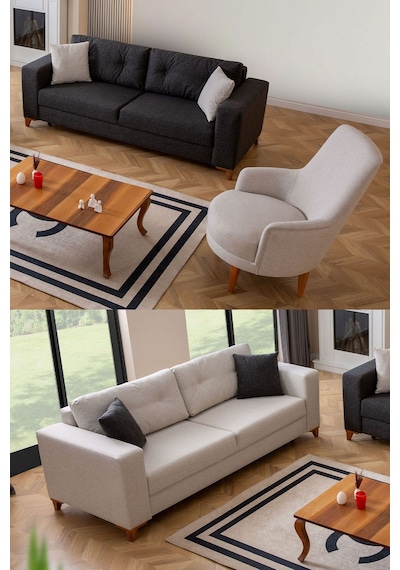 Kumsal Çekyatlı Sandıklı Koltuk Takımı 3+3+1 Krem