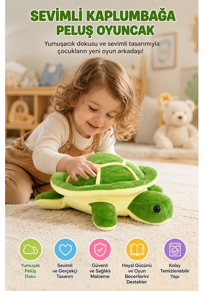 Kaplumbağa Figürlü Pelüş Oyuncak 22 Cm Yumuşak Dolgulu Sevimli Çocuk Oyun Arkadaşı Model Yeşil