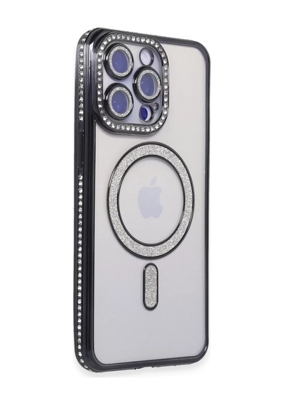 Newface Apple İphone 15 Pro Max Kılıf Joke Simli Magneticsafe Kılıf - Siyah Şeffaf