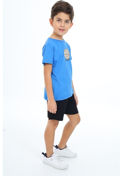 Toontoy Erkek Çocuk Baskılı Şortlu Takım Saks Mavisi