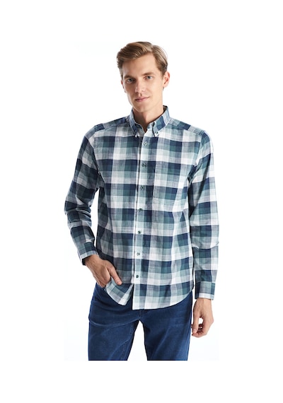 Lcwaıkıkı Classic Yeşil Regular Fit Uzun Kollu Ekose Poplin Erkek Gömlek