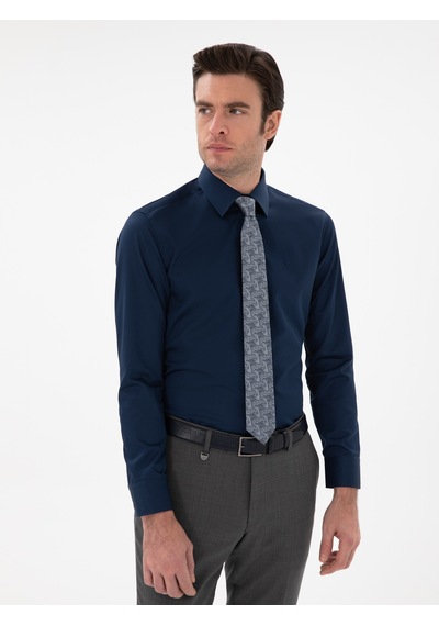 Cacharel Lacivert Slim Fit Klasik Yaka Basic Gömlek