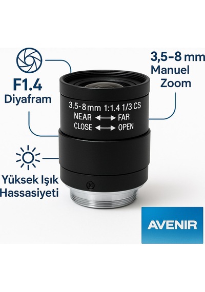 3.5-8mm Manuel Iris Varifokal Lens Güvenlik Kameraları İçin Ayarlanabilir Odaklı Lens