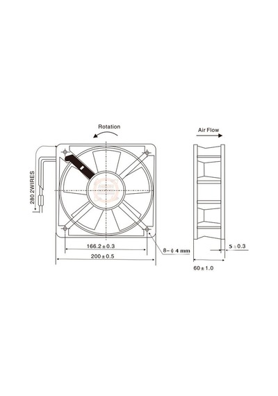 220v Ac Kare Metal Gövde Fan 200x200x60mm Rulmanlı Endüstriyel Soğutma Fanı