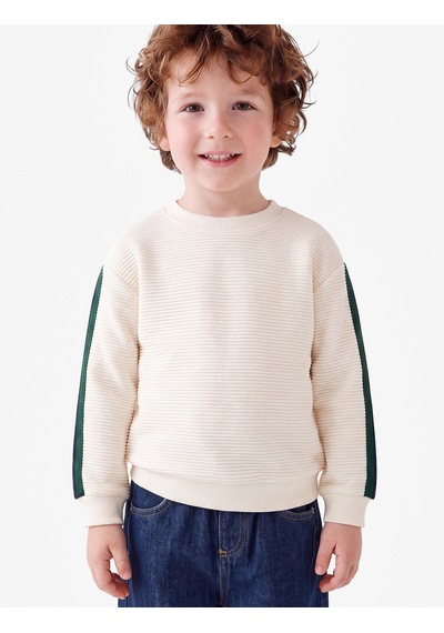 Koton Pamuklu Şerit Detaylı Bisiklet Yaka Uzun Kollu Oversize Sweatshirt Ekru 7wmb10113tk