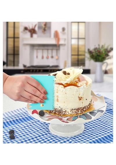 Rotanev 3 Parça Plastik Pasta Hamur Krema Şekillendirici Kesici Kazıyıcı Dekoratör Spatula Set Çok Renkli
