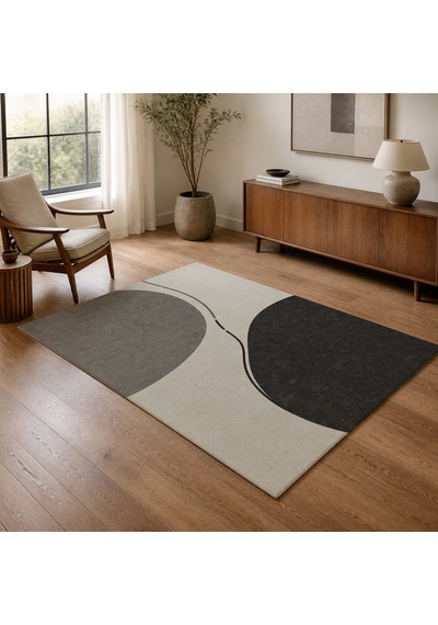 Kartela Halı Denge Soyut Modern Halı Antrasit Kaymaz Taban Makinede Yıkanabilir 80x120 Cm