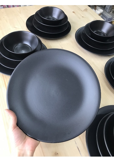 Keramika Mat Siyah 30 Parça 6 Kişilik Yemek Kahvaltı Takımı