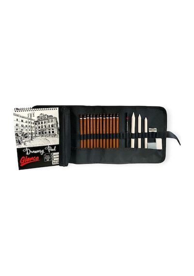 Eskiz Defteri A5 120 Gr 50 Yp Professional Dereceli Kalem Set 12 Li Rulo Bez Çantalı Eskiz Seti