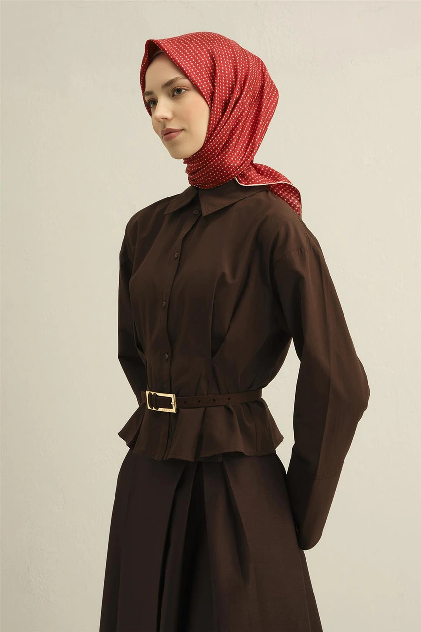 Armine Çiçek Desenli Saf İpek Twill Eşarp 9307d 36 Kırmızı