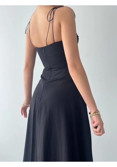 Defymoda Elia İp Askılı Elbise Siyah