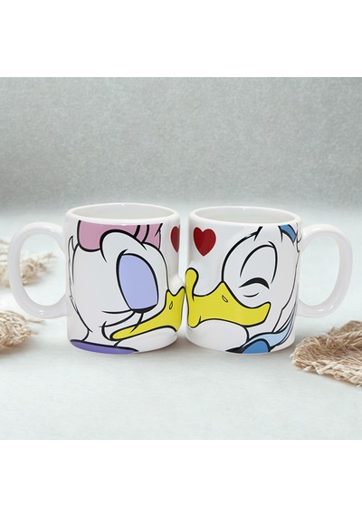 Donald Ve Daisy Duck Öpüşen Çift Kupa Bardak Seti Sevgili 2 Li Kupa Beyaz