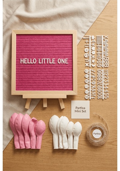 Hastane Odası Süsleme Hoş Geldin Bebek İlk Gün Mini Set Kız Pembe Keçe Yazı Panosu Standlı Balon Zincirli 0 - 20 Ay
