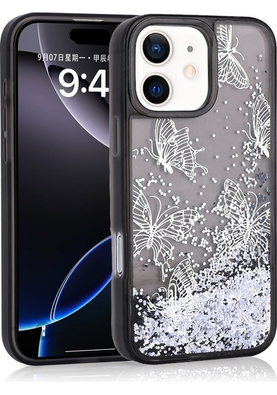 Teleplus Apple Uyumlu iPhone  11 Kılıf Sıvılı Simli Kelebek Desenli Glis Kapak