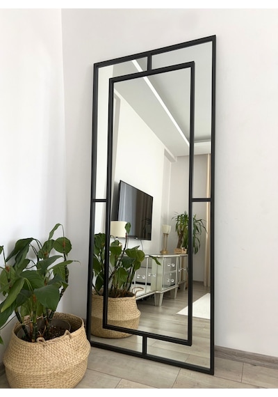 Effe Siyah Metal Çerçeveli 180x80 Cm Dekoratif Ayna