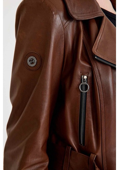Regular Biker Bayan Deri Ceket Vb-7 Bk-1653 - 20303 Kahverengi