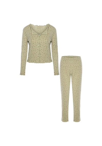 Kadın Pamuklu Çıtır Çiçek Desenli Baby Overloklu Fiyonk Detaylı Uzun Kollu Pijama Takımı Ko70142 Yeşil - Pembe Kadın Pamuklu Çıtır Çiçek Desenli Baby Overloklu Fiyonk Detaylı Uzun Kollu Pijama Takımı Ko70142 Yeşil - Pembe