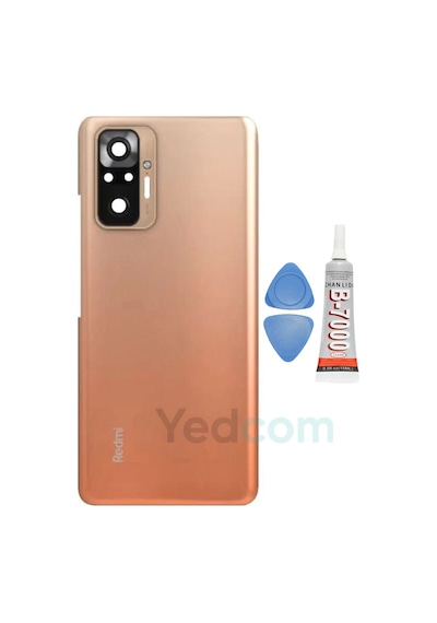 Xiaomi Redmi Note 10 Pro Bronz Kamera Camlı Arka Cam Batarya Pil Kapağı Telefon Arka Kapak Altın