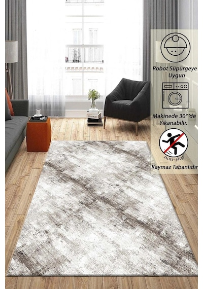 Raschel Carpet Çizgi Desenli Kahverengi Kaymaz Taban Kalın Peluş Halı - Yolluk Yüksek Kalite