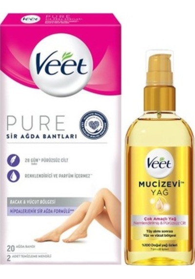 Veet Mucizevi Yağ Nemlendirici 100 ML + Pure Hipoalerjenik Bacak & Vücut Ağda Bandı 20'li