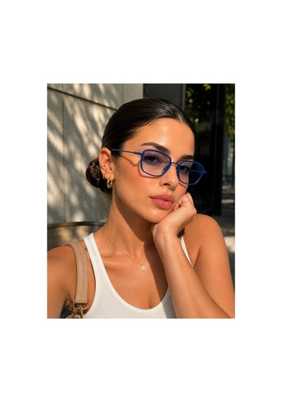 Small Kare Mavi Çerçeve Mavi Cam Minimal Güneş Gözlüğü Yüksek Kalite Mavi