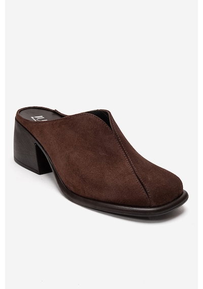 Luvishoes Ardent Kahverengi Süet Hakiki Deri Önü Kapalı Kadın Kalın Topuklu Terlik
