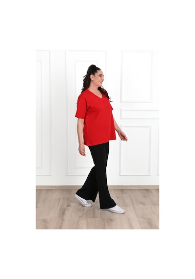 Kadın V Yaka Basic Büyük Beden T-shirt 1297-22 001