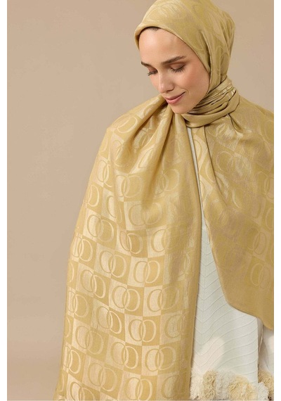 Imannoor Dama Desen Gold Naia Pamuk Şal 70x200 Sarı