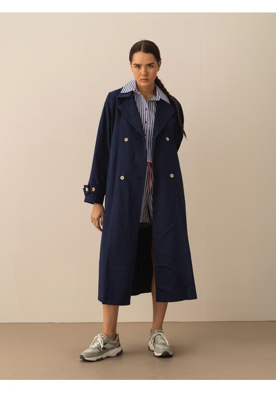 Xint Lacivert Pamuk Dokulu Oversize Trençkot 290446