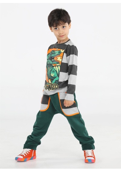 Casabony Yeşil T-rex Cepli Baggy Pantolon + T-shirt-yeşil - Gri Gri - Yeşil