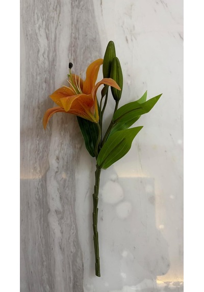 Yapay Lilyum Çiçeği, Turuncu, Tek Dal, 35 Cm, Premium Kalite Çok Renkli